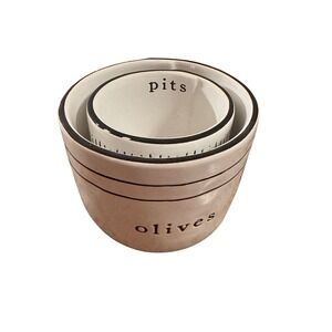 Mud Pie Ceramic Olive Pits Bowls Set of 2 White Black Farmhouse Kitchen